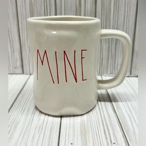 Rae Dunn Mine Coffee Mug Red Long Letters Ivory